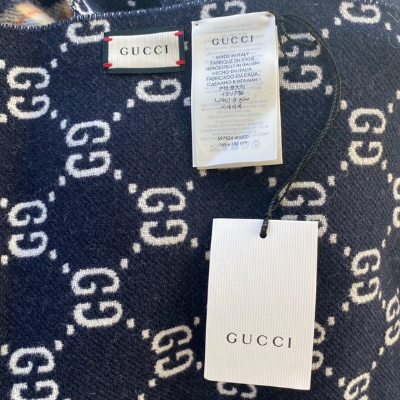 Gucci Poncho GG Logo Reversible Fringed 100% Wool - Picture 13 of 16